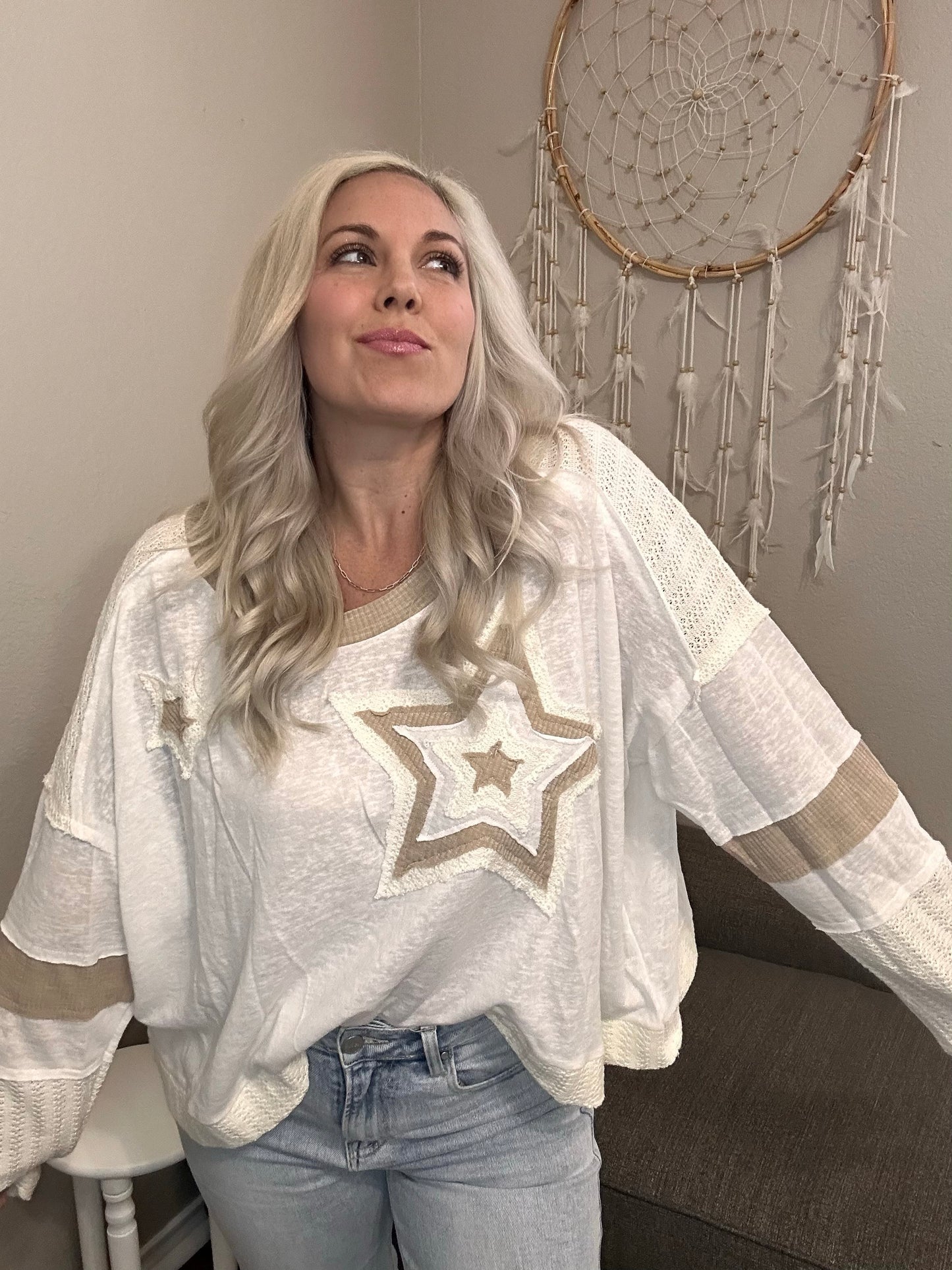 Sally Star Patch with Crochet Accents- Ivory
