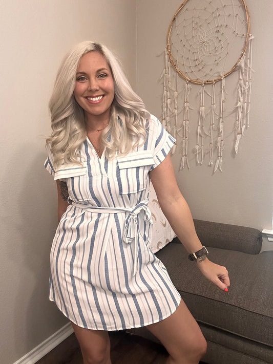 Striped Collard Shirt Dress