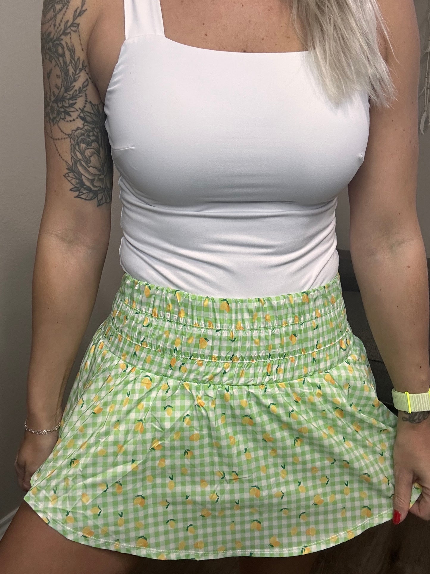 Green/White Checkered Skort with Lemons