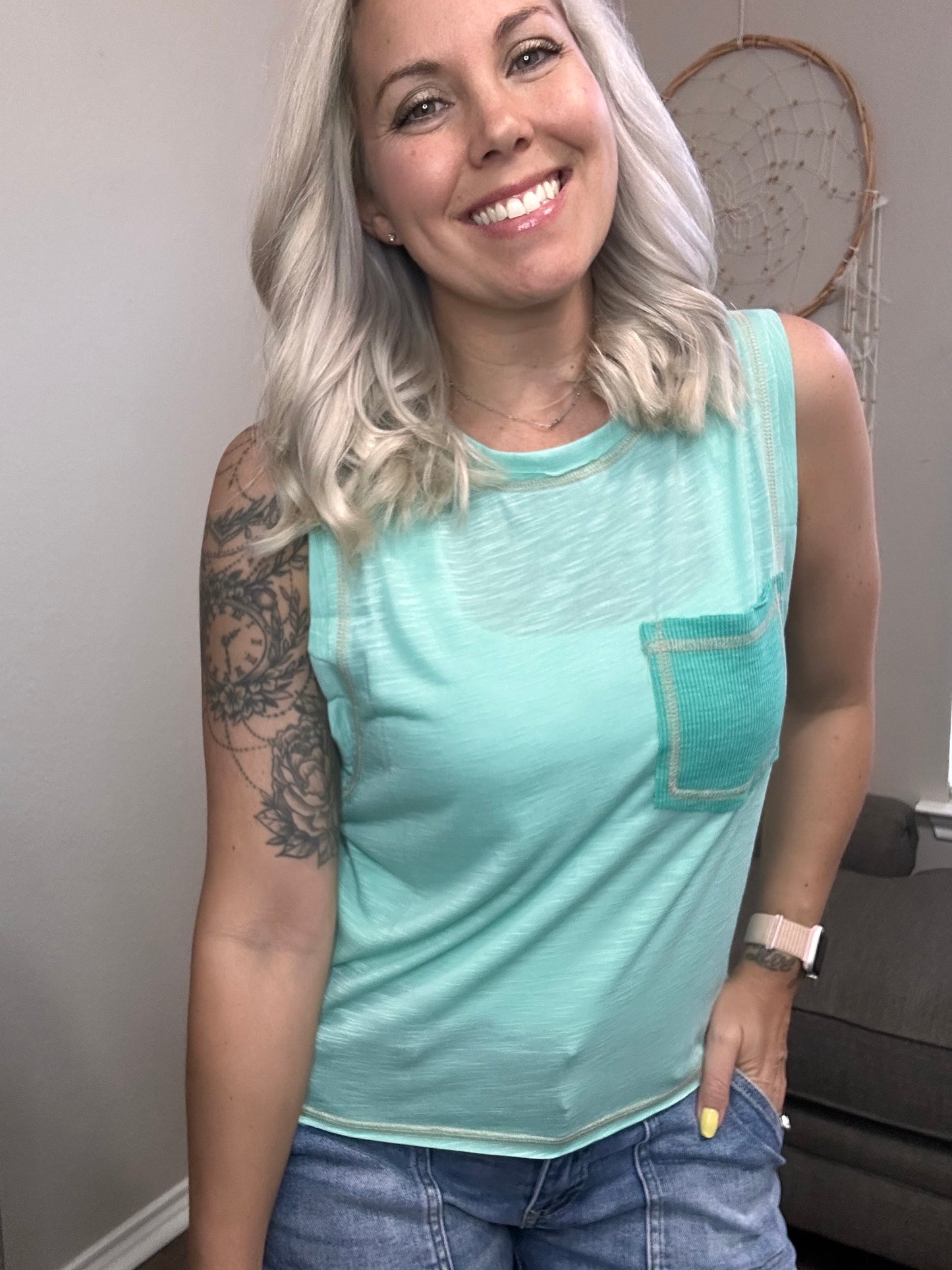 Electric Blue Tank Top w/Pocket