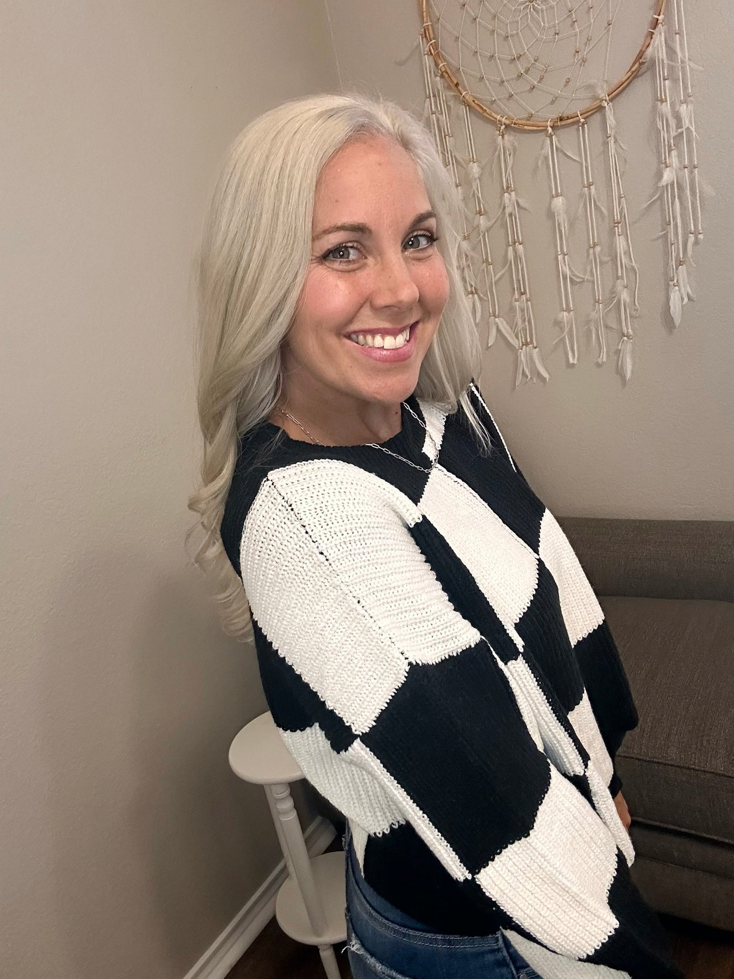 Charlie Checkered Crop Sweater- Black