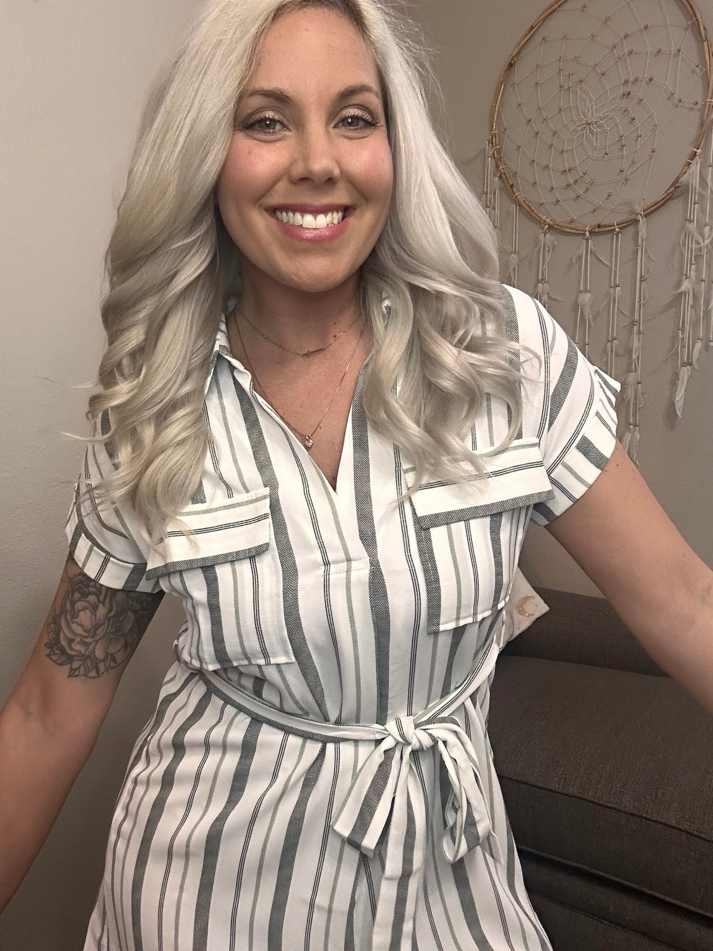 Striped Collard Shirt Dress