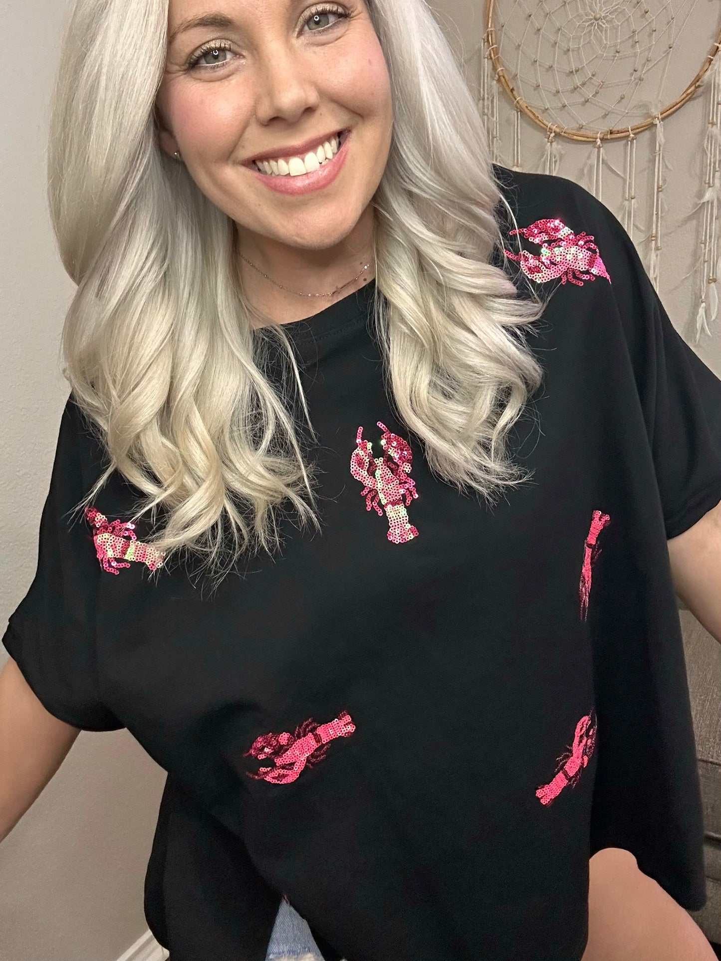 Phoebe Lobster Love Oversized Sequin Top