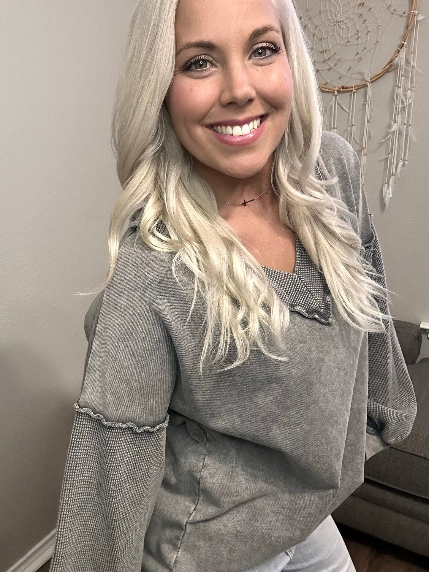 Thelma Thermal Long Sleeve V-neck Top