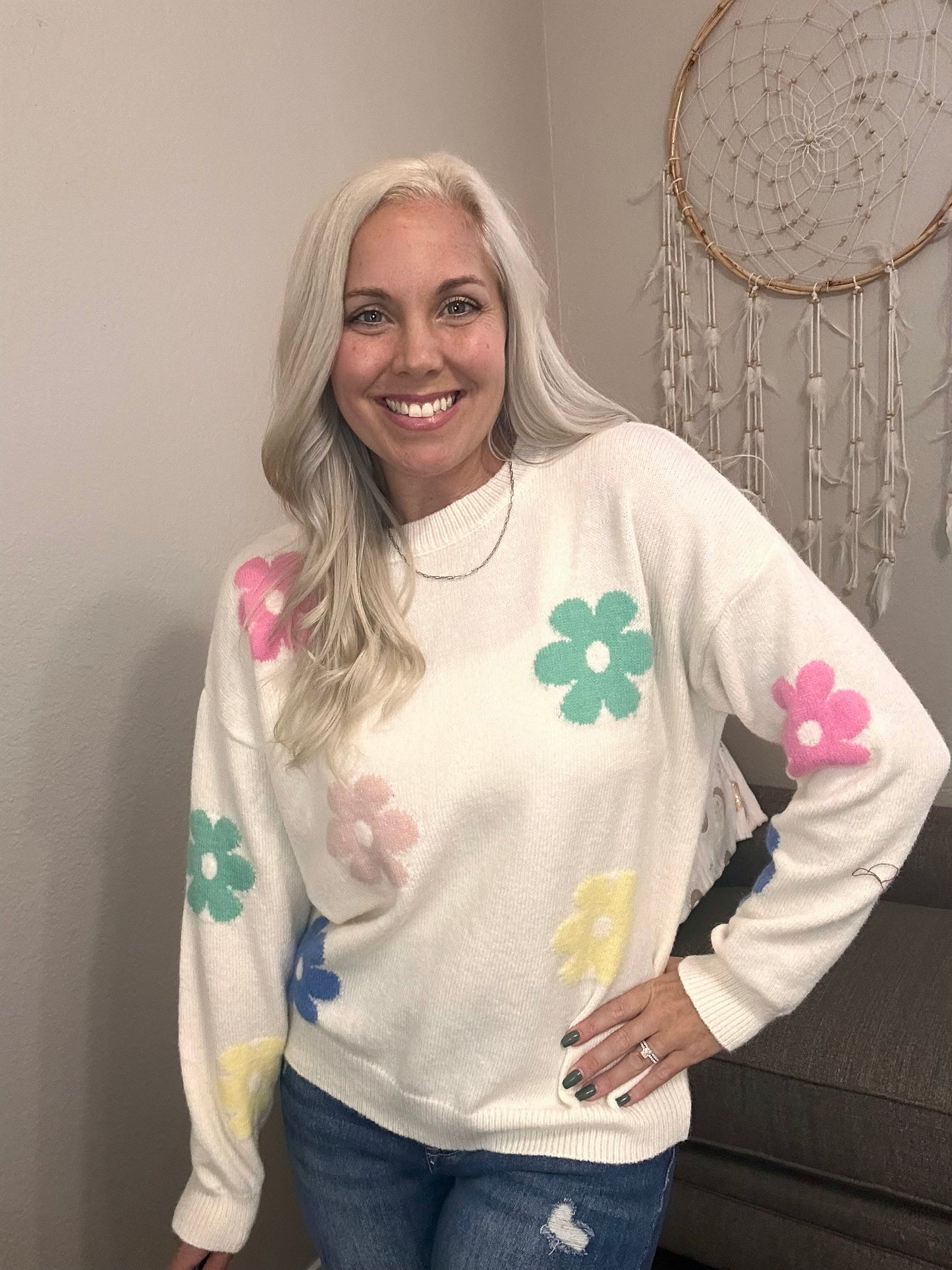 Flower Power Sweater- Ivory/Multi