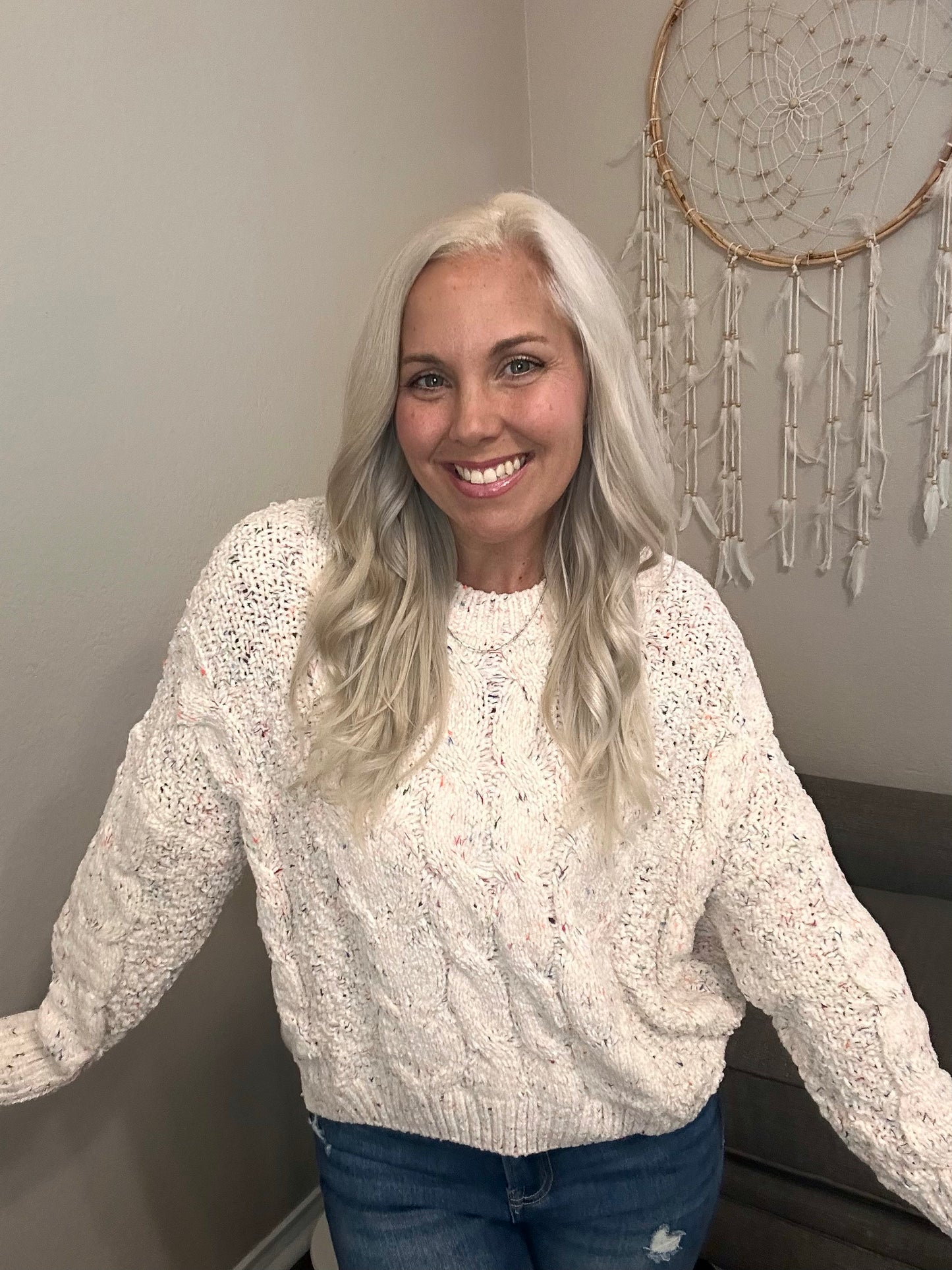 Callie Cable Knit Sweater- Ivory