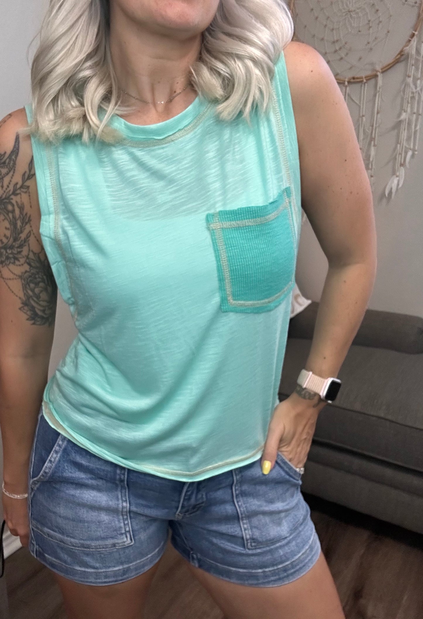 Electric Blue Tank Top w/Pocket