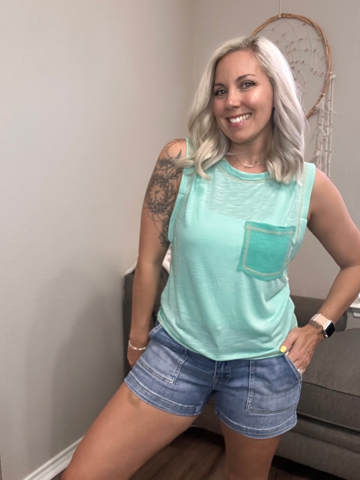 Electric Blue Tank Top w/Pocket