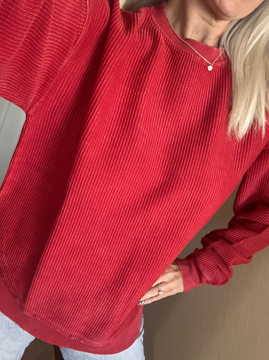 Crimson Cozy Cord Crew- Moon Ryder