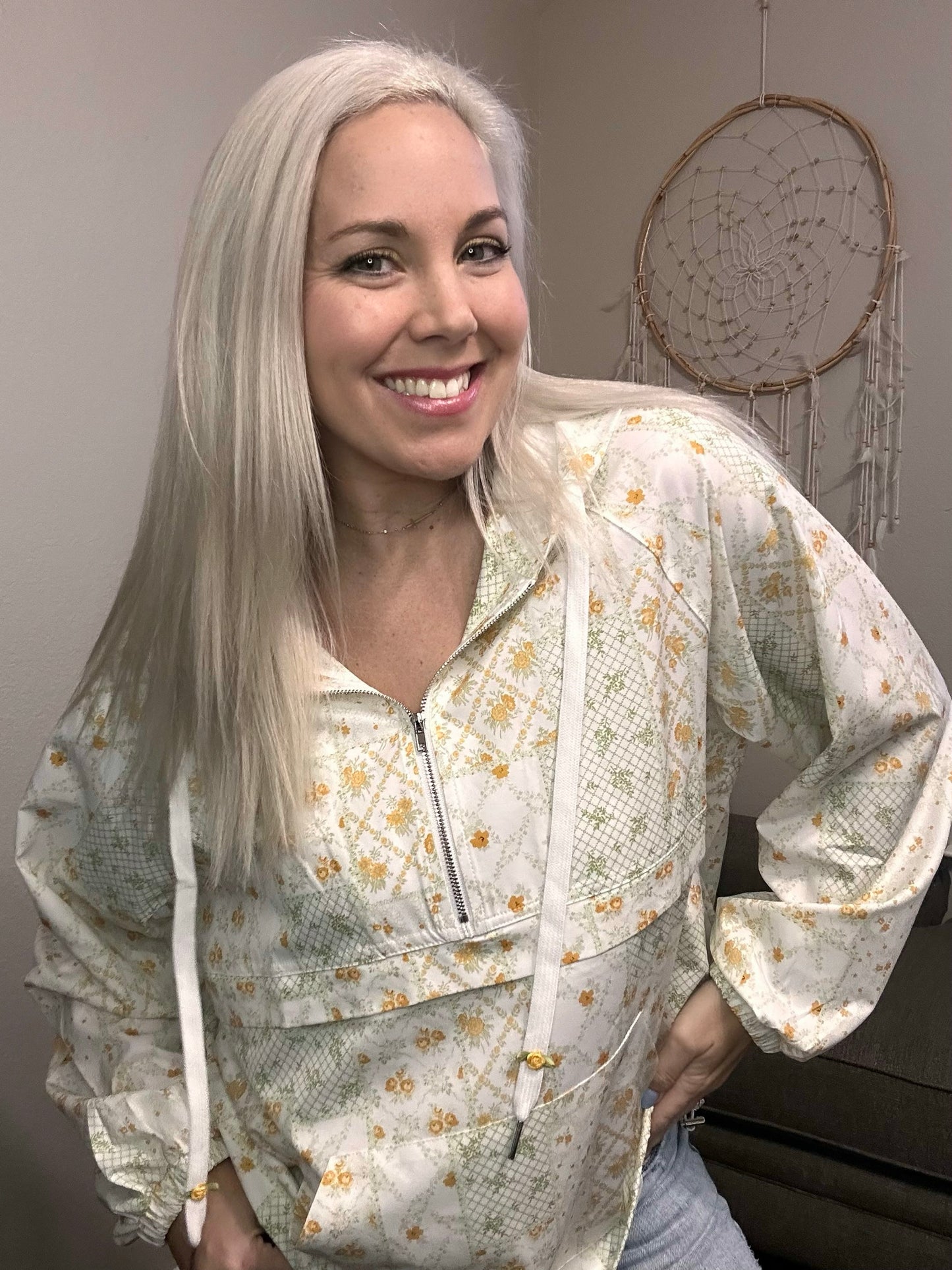 Dainty Flower Patch Pullover Windbreaker