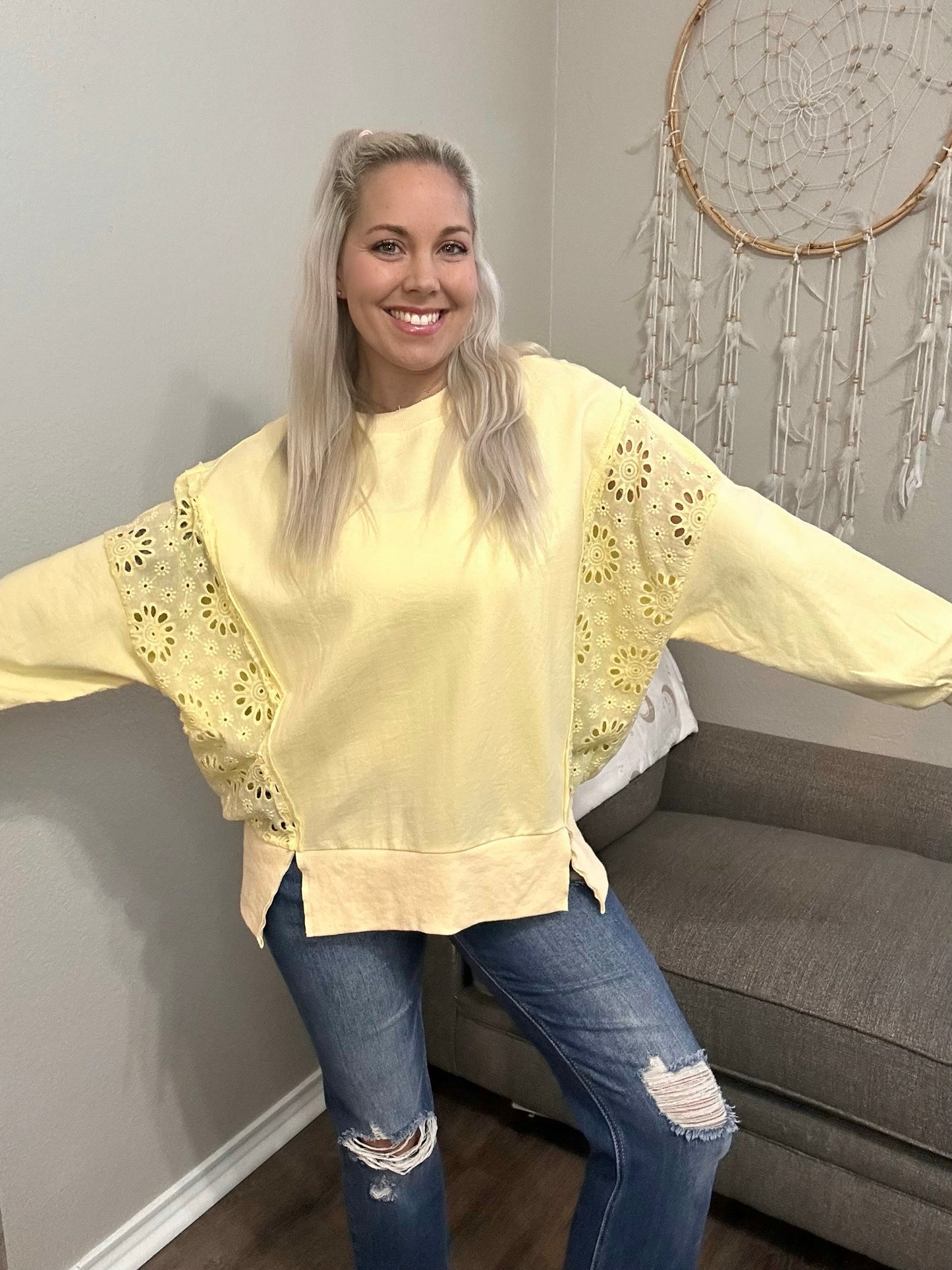 Ellie Eyelet Pullover Sweatshirt