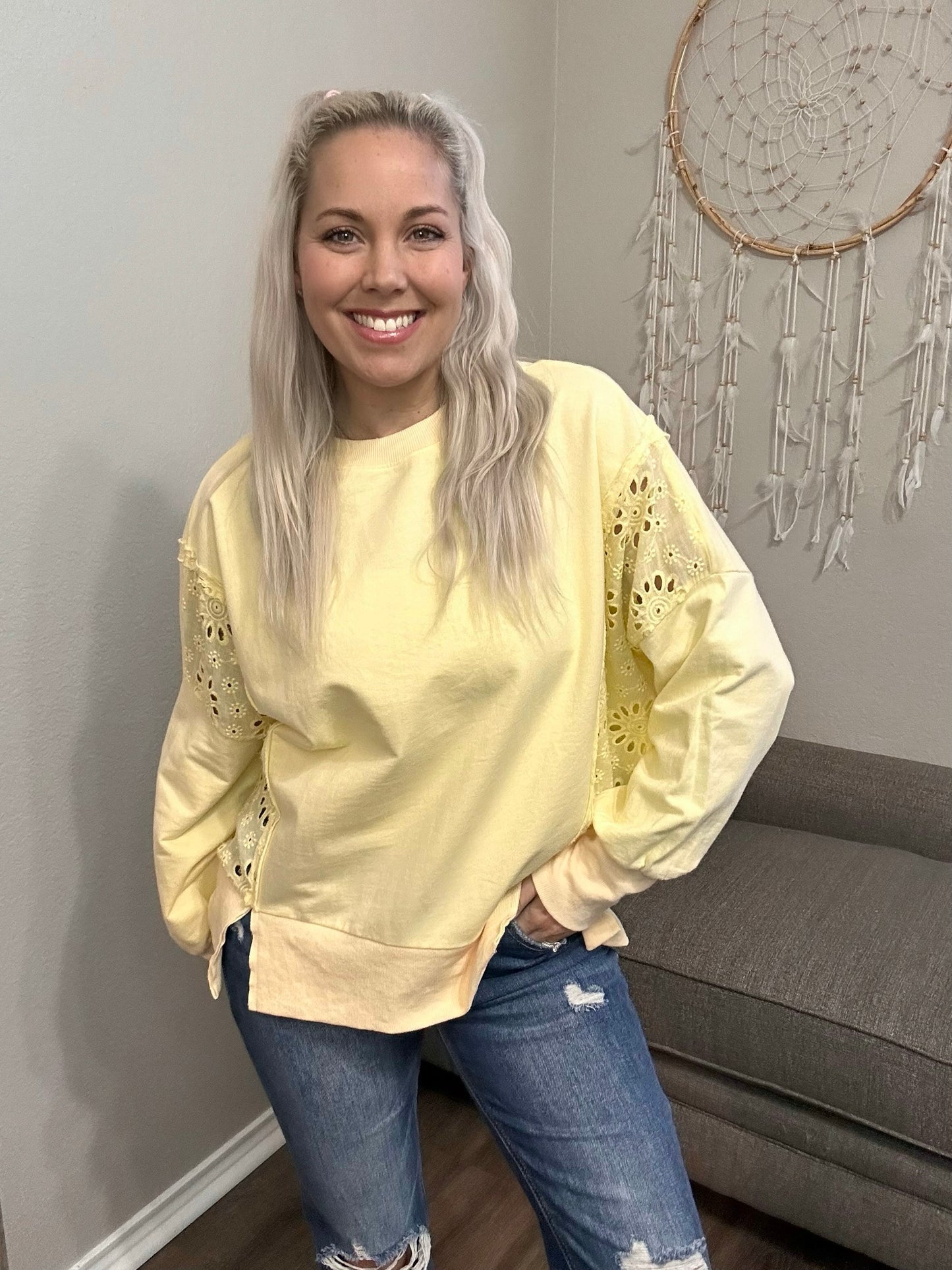 Ellie Eyelet Pullover Sweatshirt