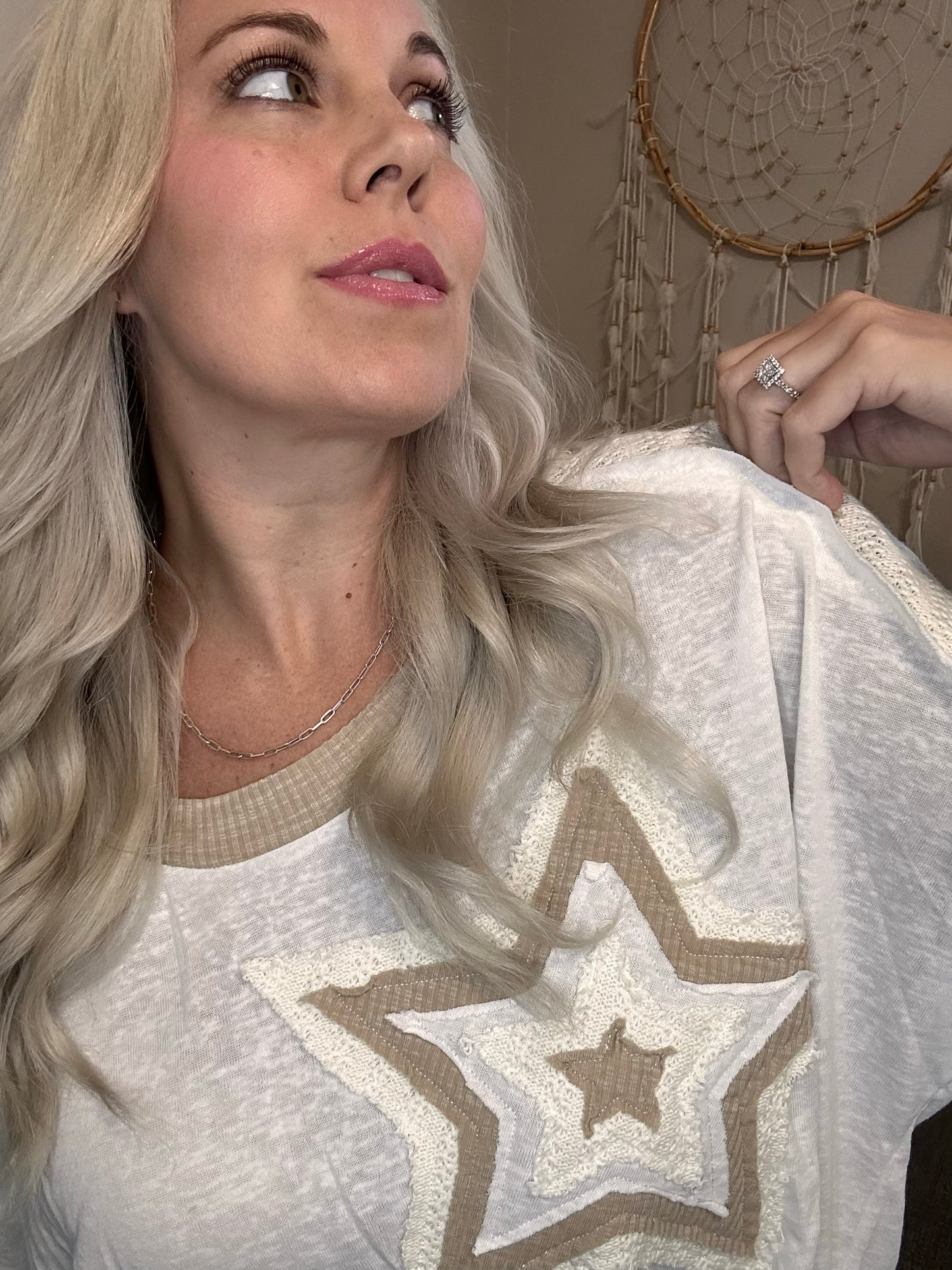 Sally Star Patch with Crochet Accents- Ivory