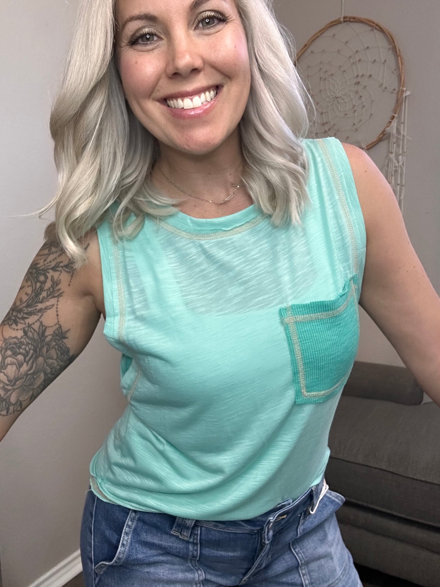 Electric Blue Tank Top w/Pocket