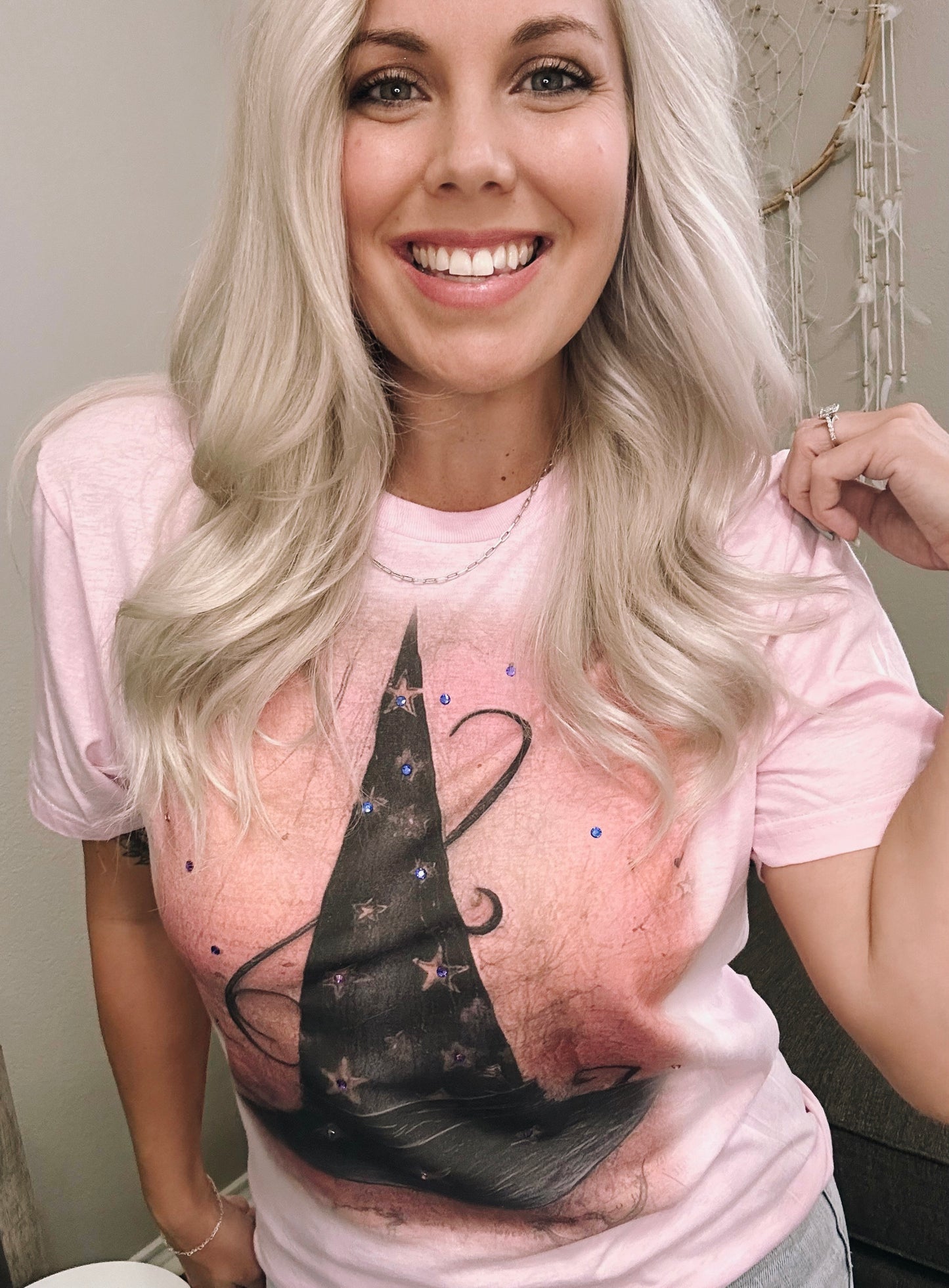 Witch Hat Graphic Tee with Rhinestones