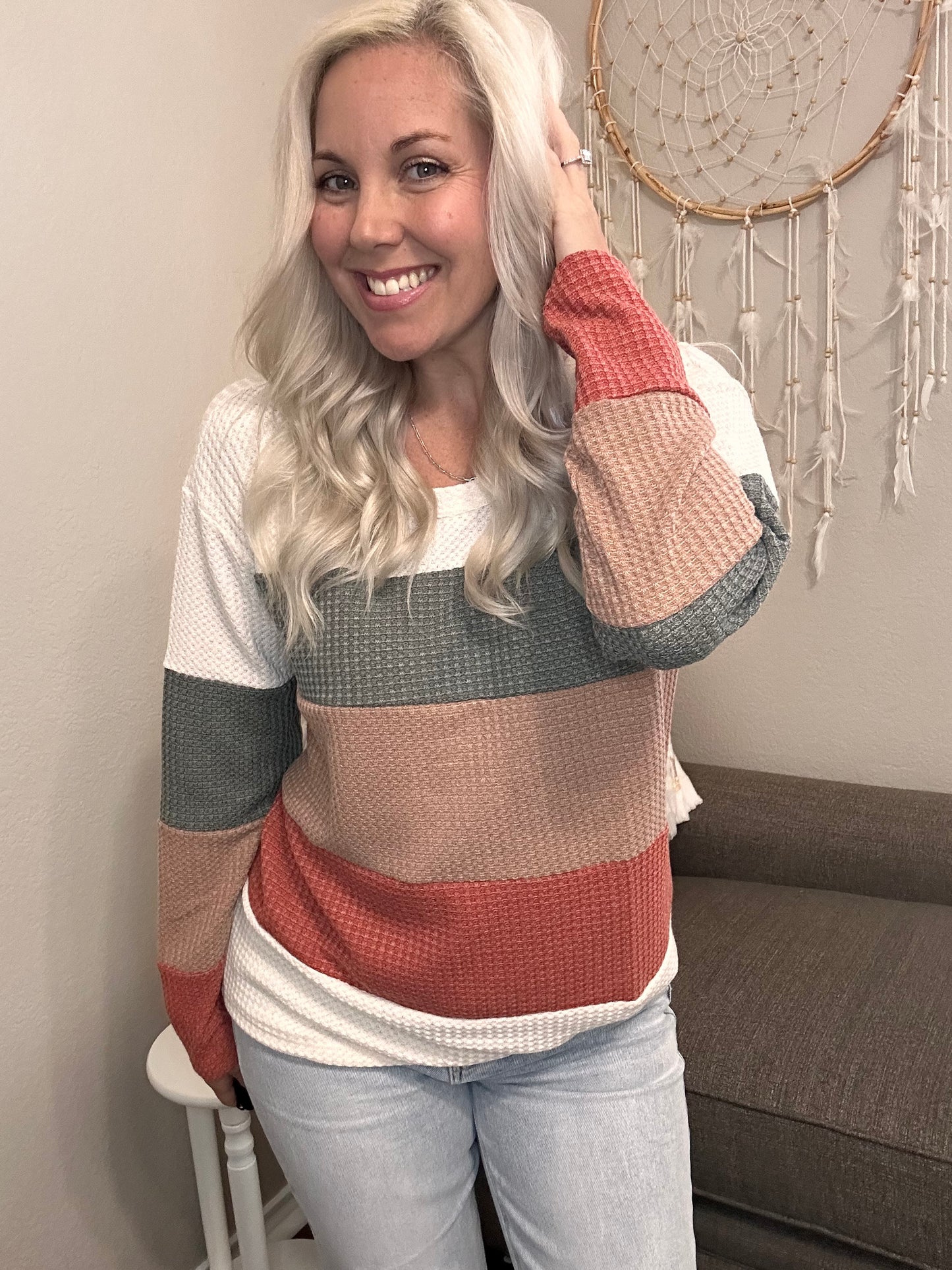 Wendy Waffle Color Block Long Sleeve