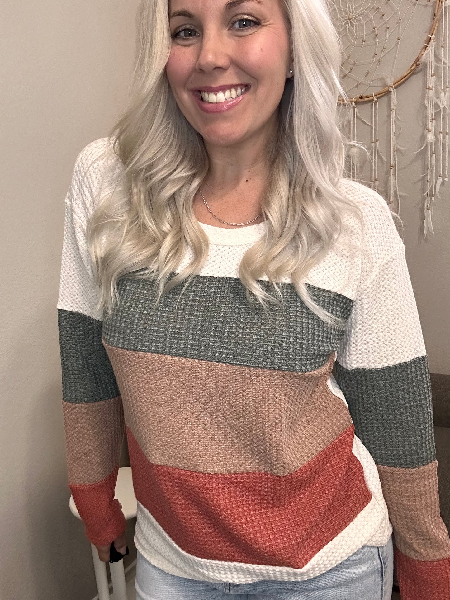 Wendy Waffle Color Block Long Sleeve