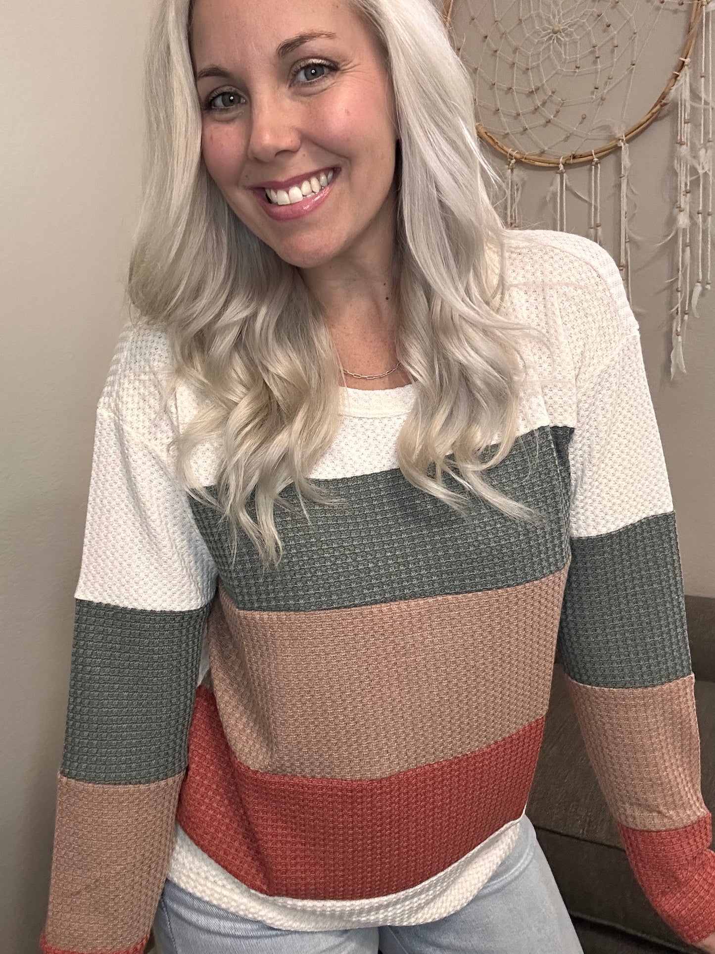 Wendy Waffle Color Block Long Sleeve