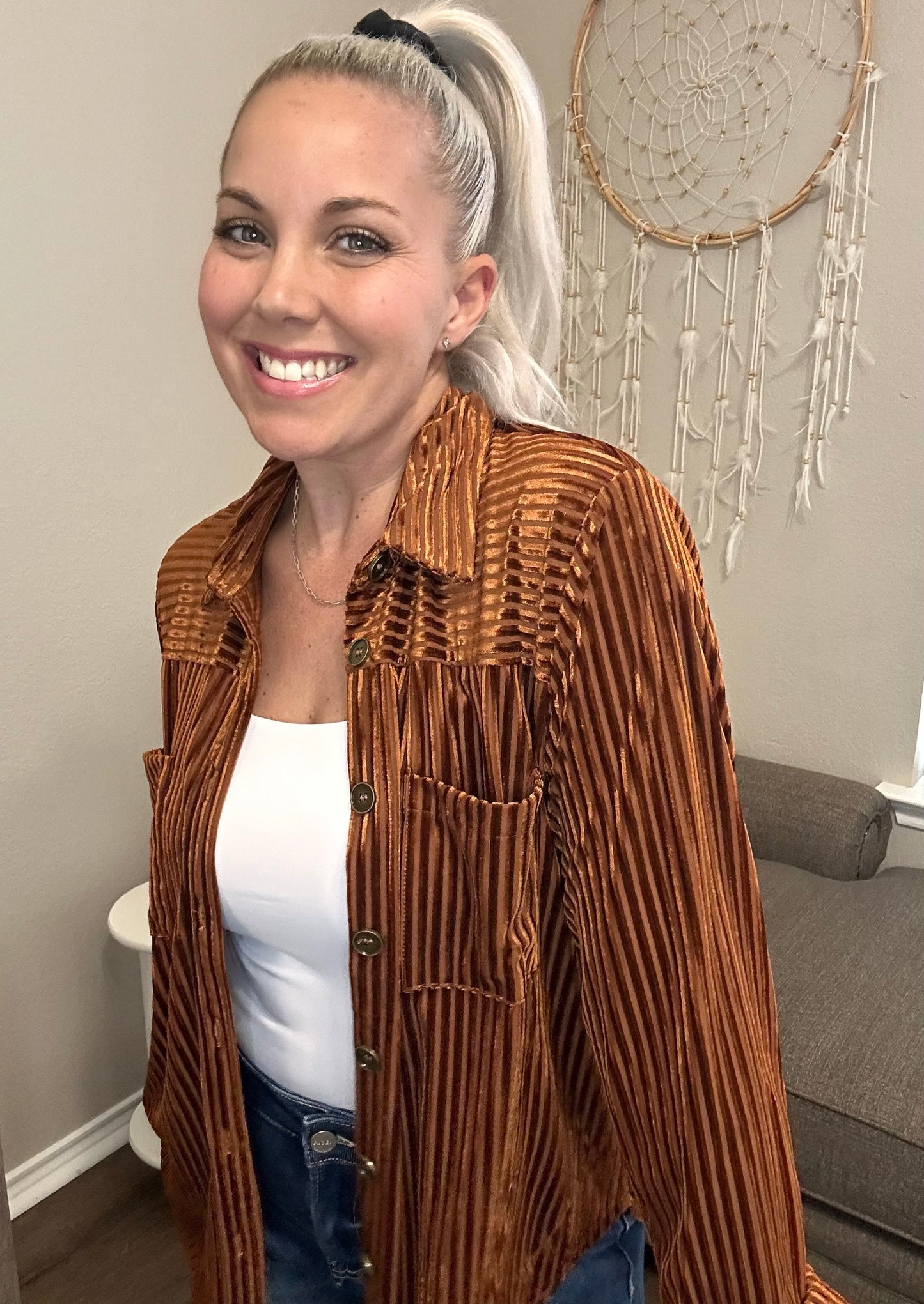 Vera Velvet Striped Button Up