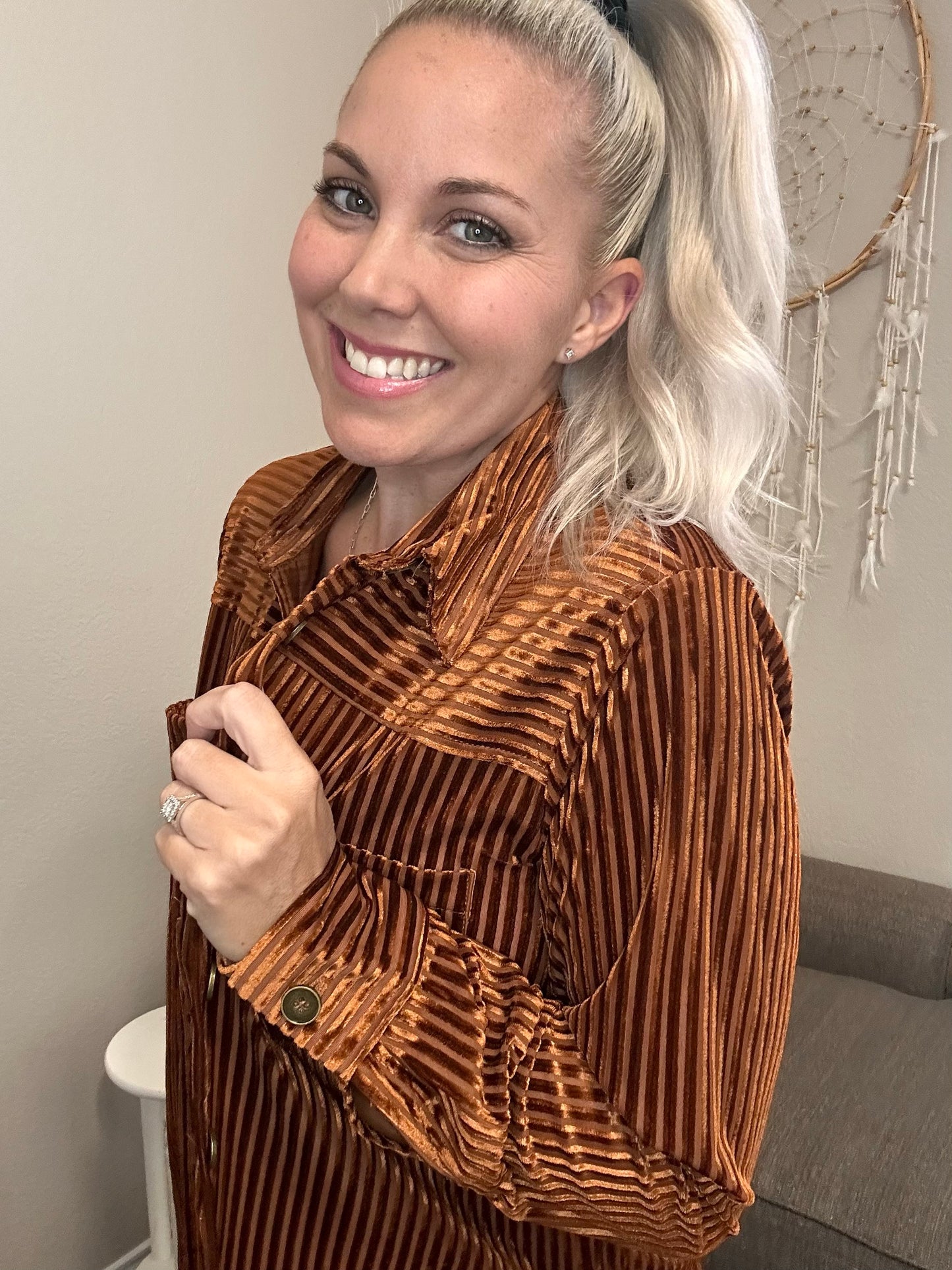 Vera Velvet Striped Button Up