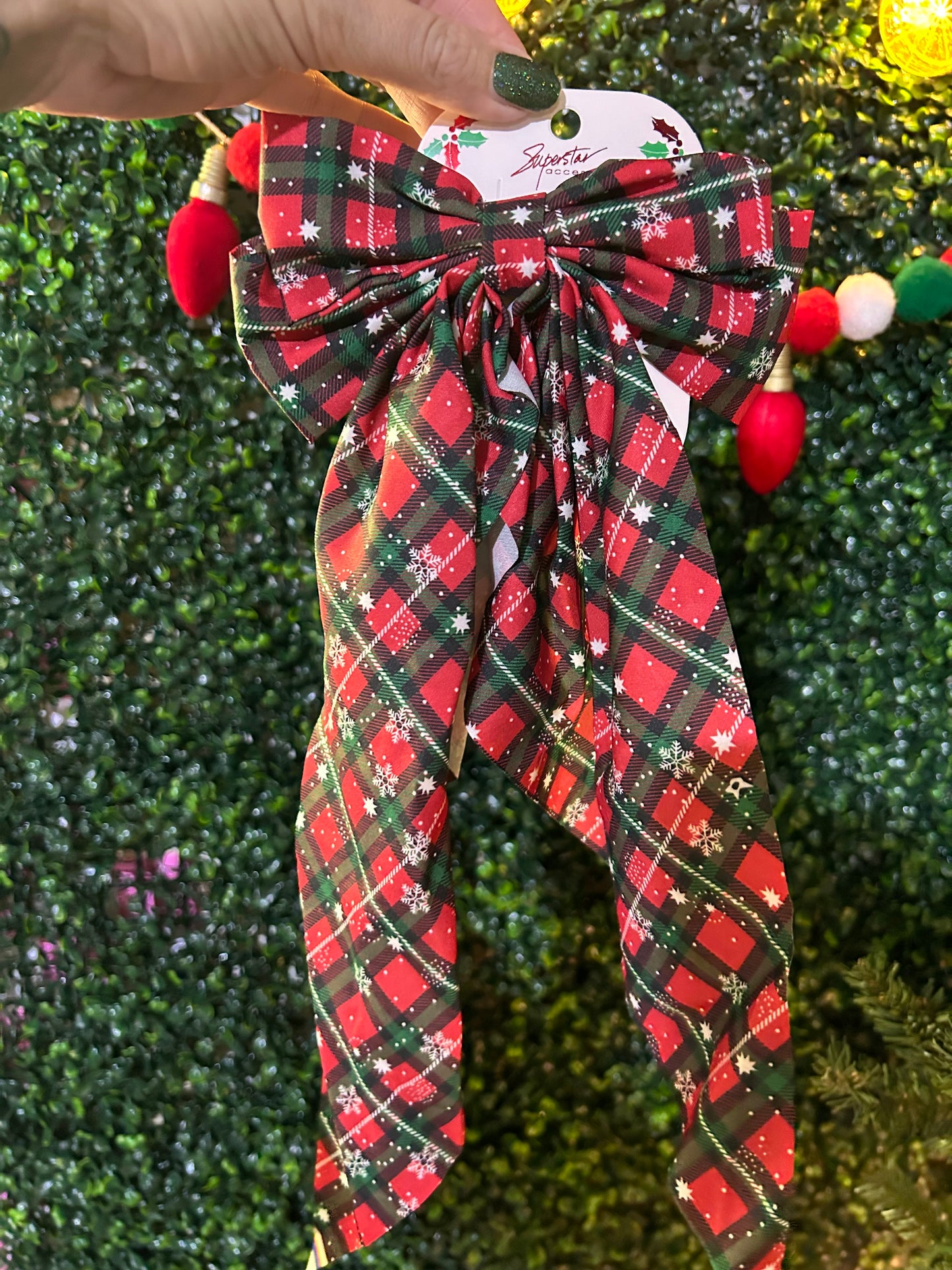 Christmas Pattern Long Tail Hair Bow