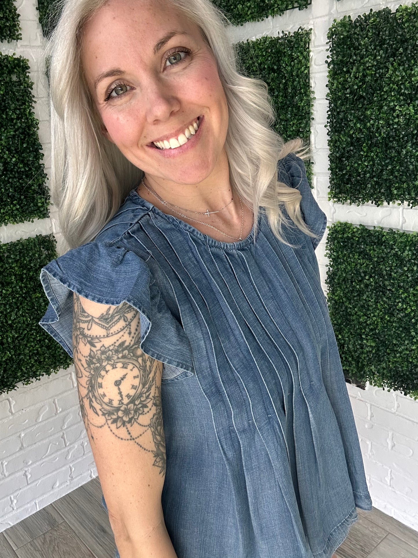 Chambray Charm Flutter Top