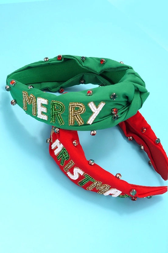 Merry Christmas Holiday Seed Bead Headband