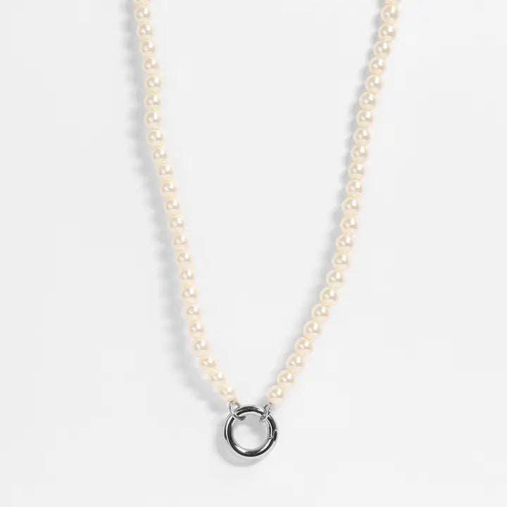 Pearl Charm Keeper Necklace- Silver