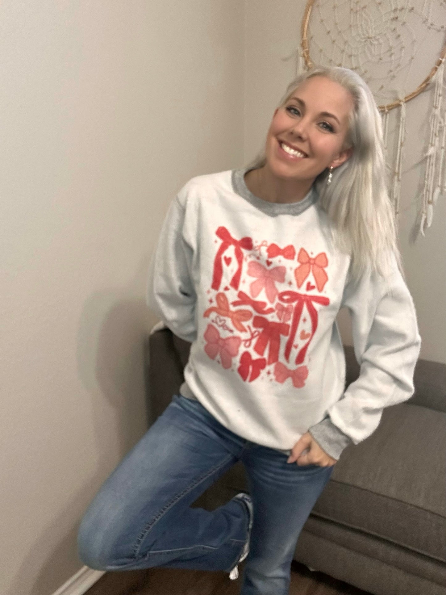 Girly Bow Reverse Fleece Sweatshirt