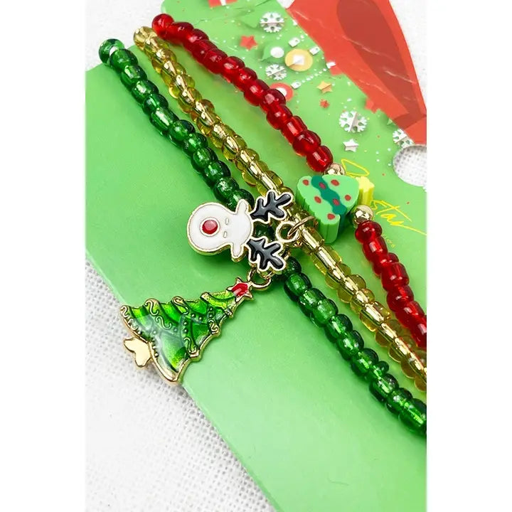 3-pcs Christmas Charm and Stretch Bracelet