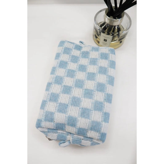 Checkered Knitted Cosmetic Bag