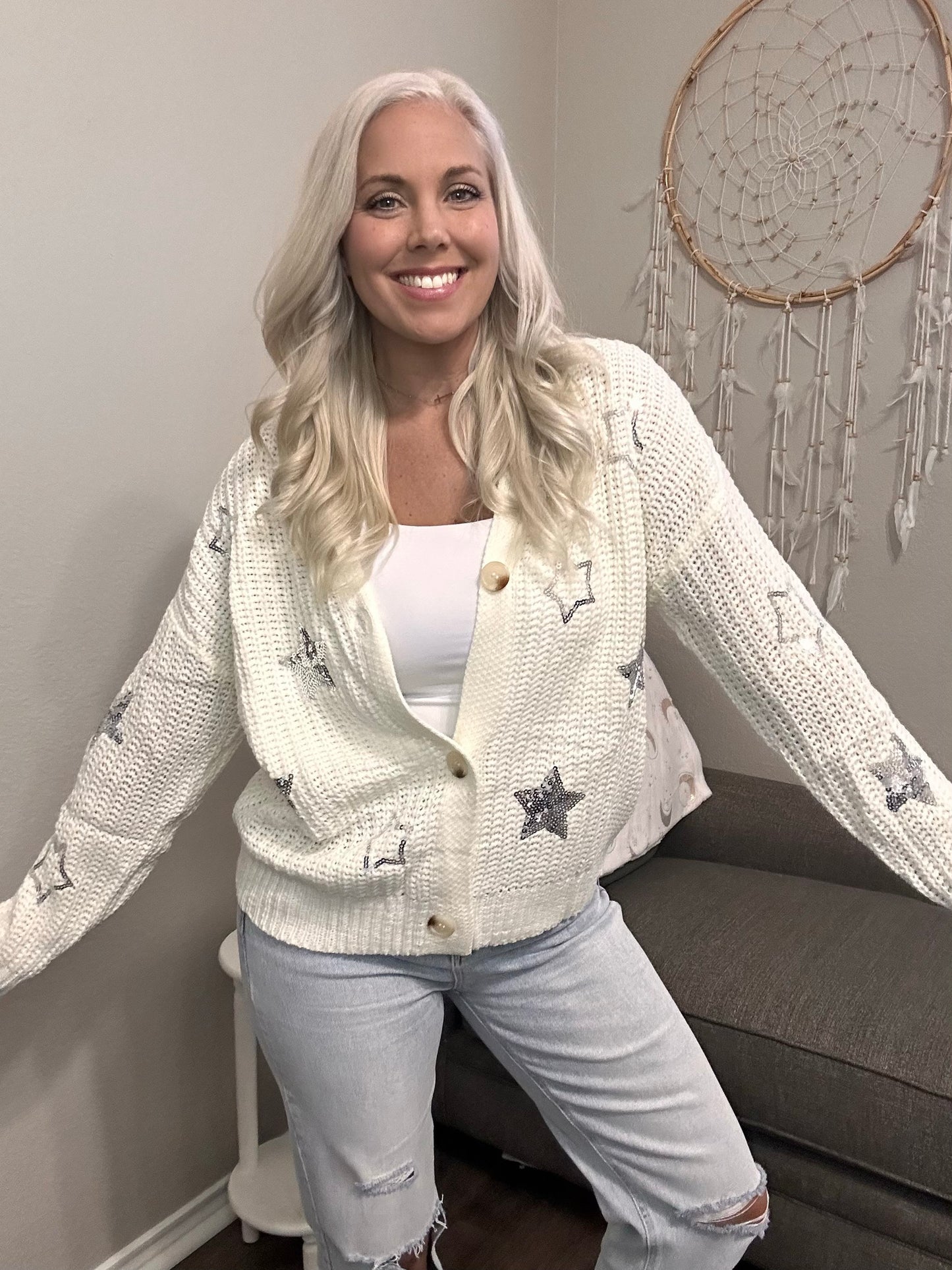 Sequin Star Knitted Cardigan