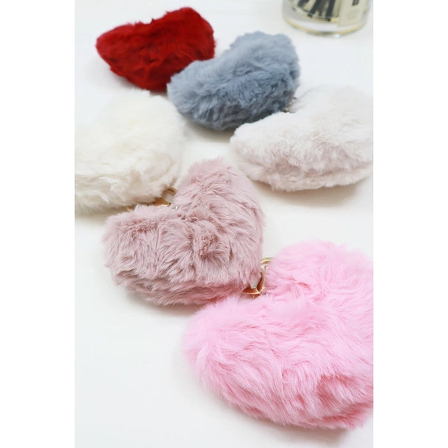 Fuzzy Soft Heart Shape Plush Keychain