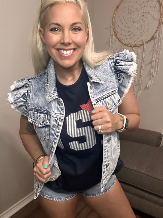 Ruffle Rebel Denim Vest