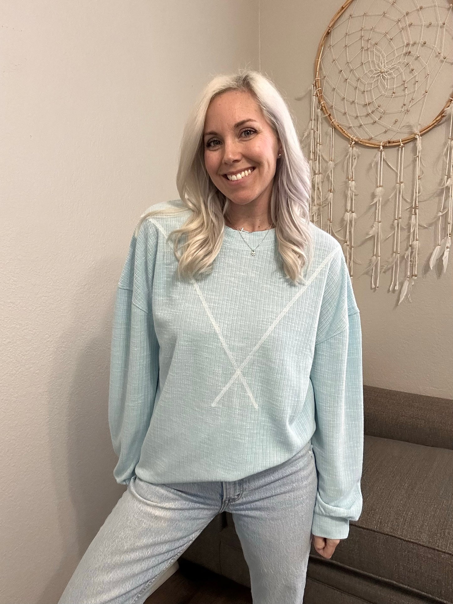 Spring Pastel V-Stitch Top