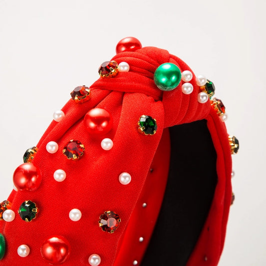 Christmas Pearl Headband with Top Knot