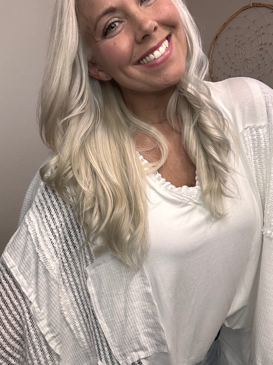 Chrissy Crochet Oversized V-neck Jersey Knit Top