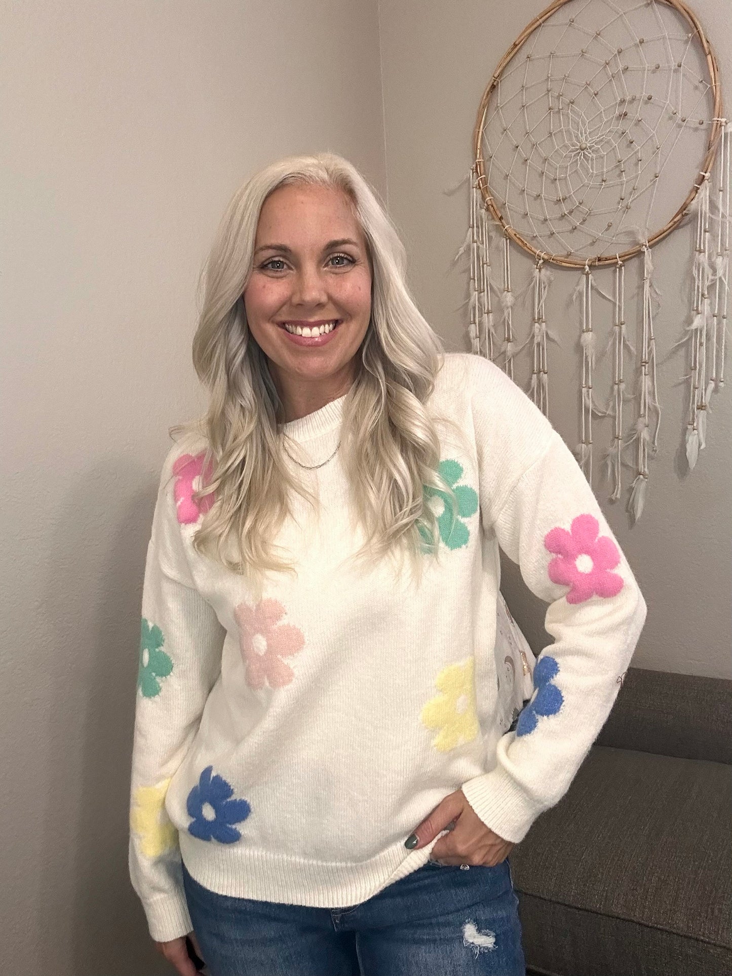 Flower Power Sweater- Ivory/Multi