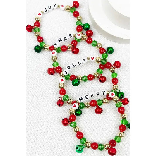 Christmas Word Stretch Bracelet with Bells