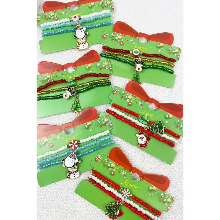 3-pcs Christmas Charm and Stretch Bracelet