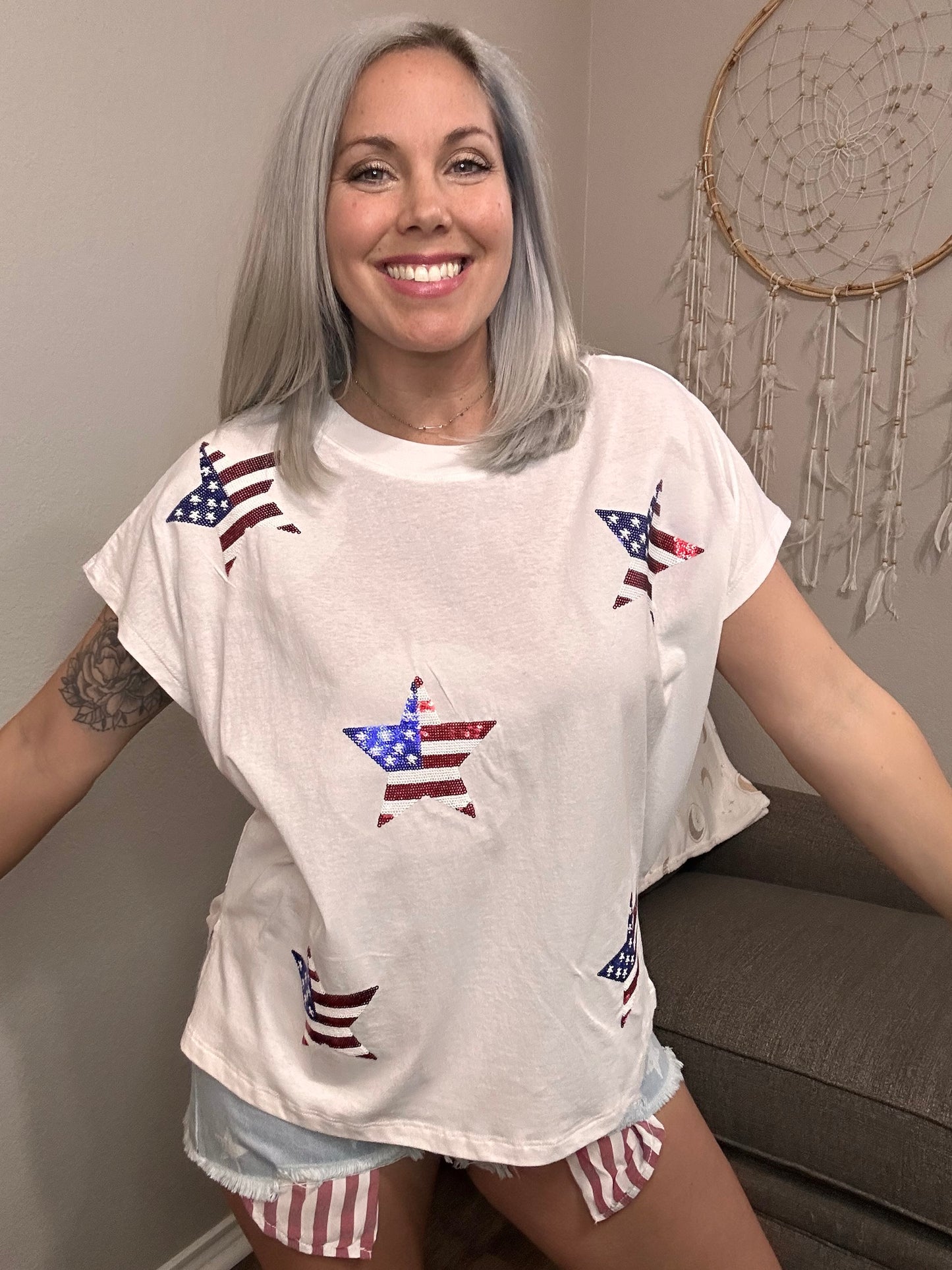 Sequin Flag Star Top