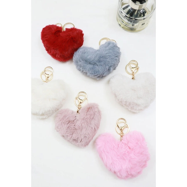 Fuzzy Soft Heart Shape Plush Keychain