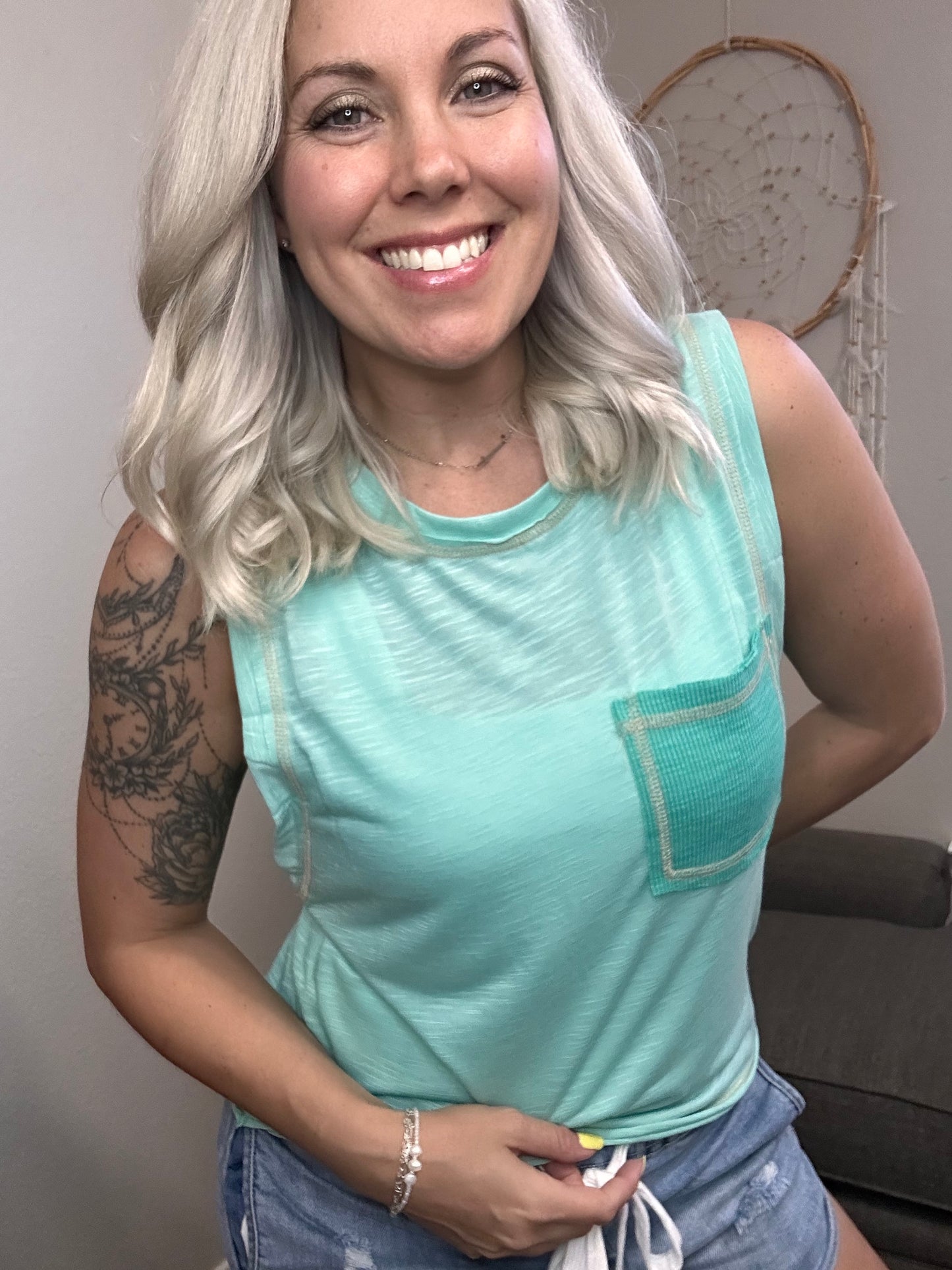 Electric Blue Tank Top w/Pocket