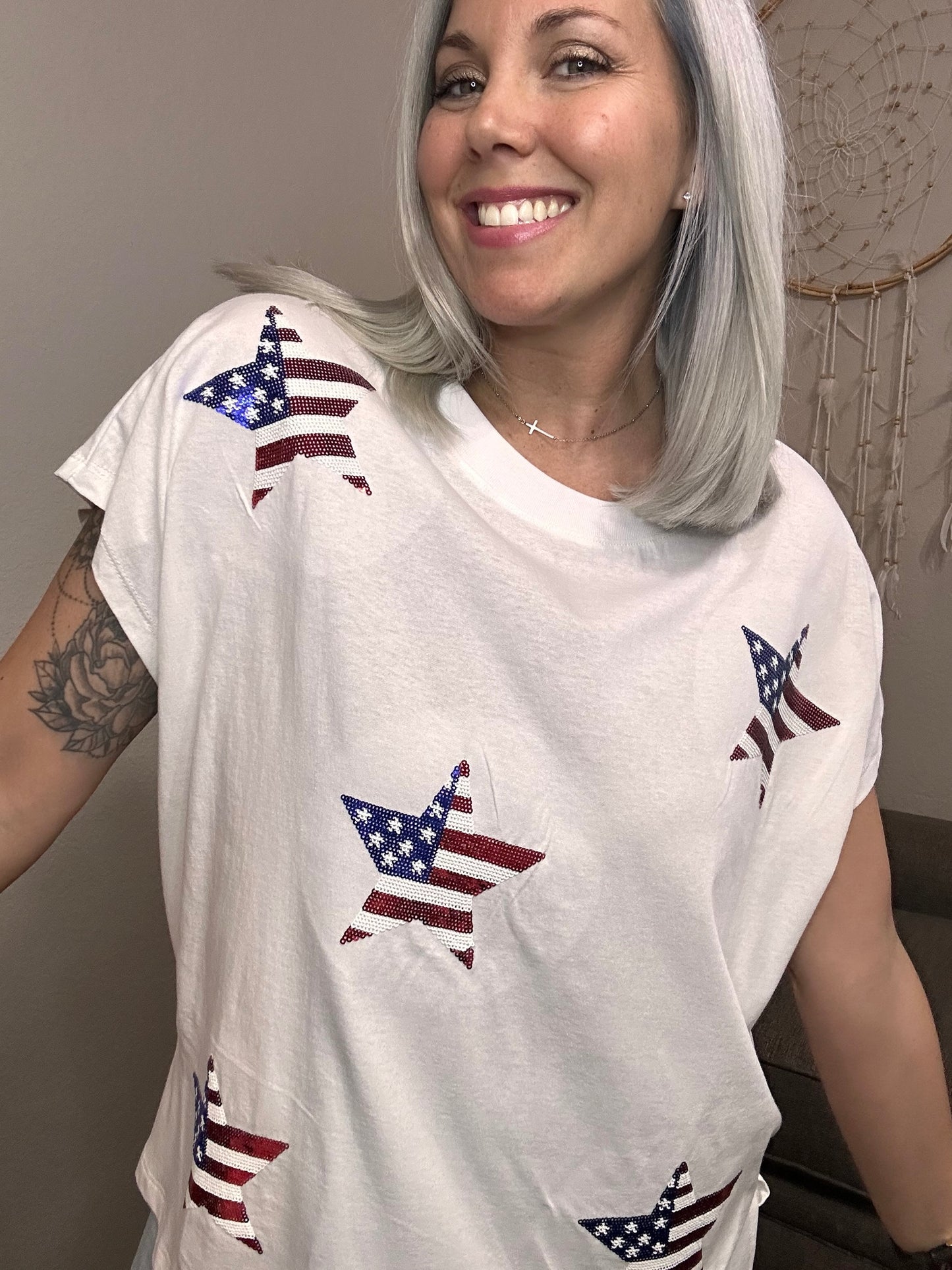 Sequin Flag Star Top