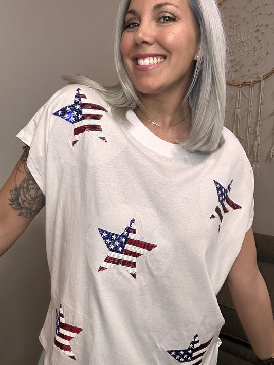 Sequin Flag Star Top