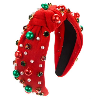 Christmas Pearl Headband with Top Knot