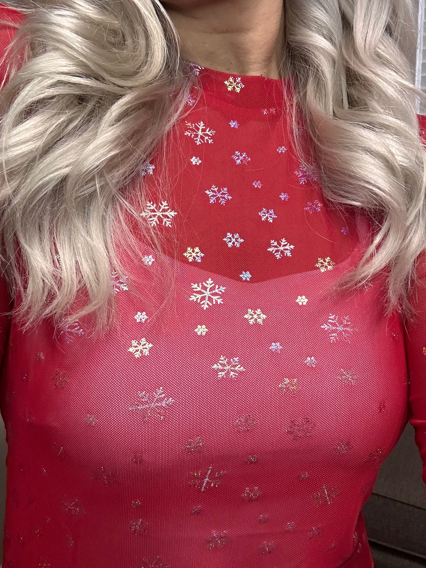 Red Snowflake Sheer Long Sleeve