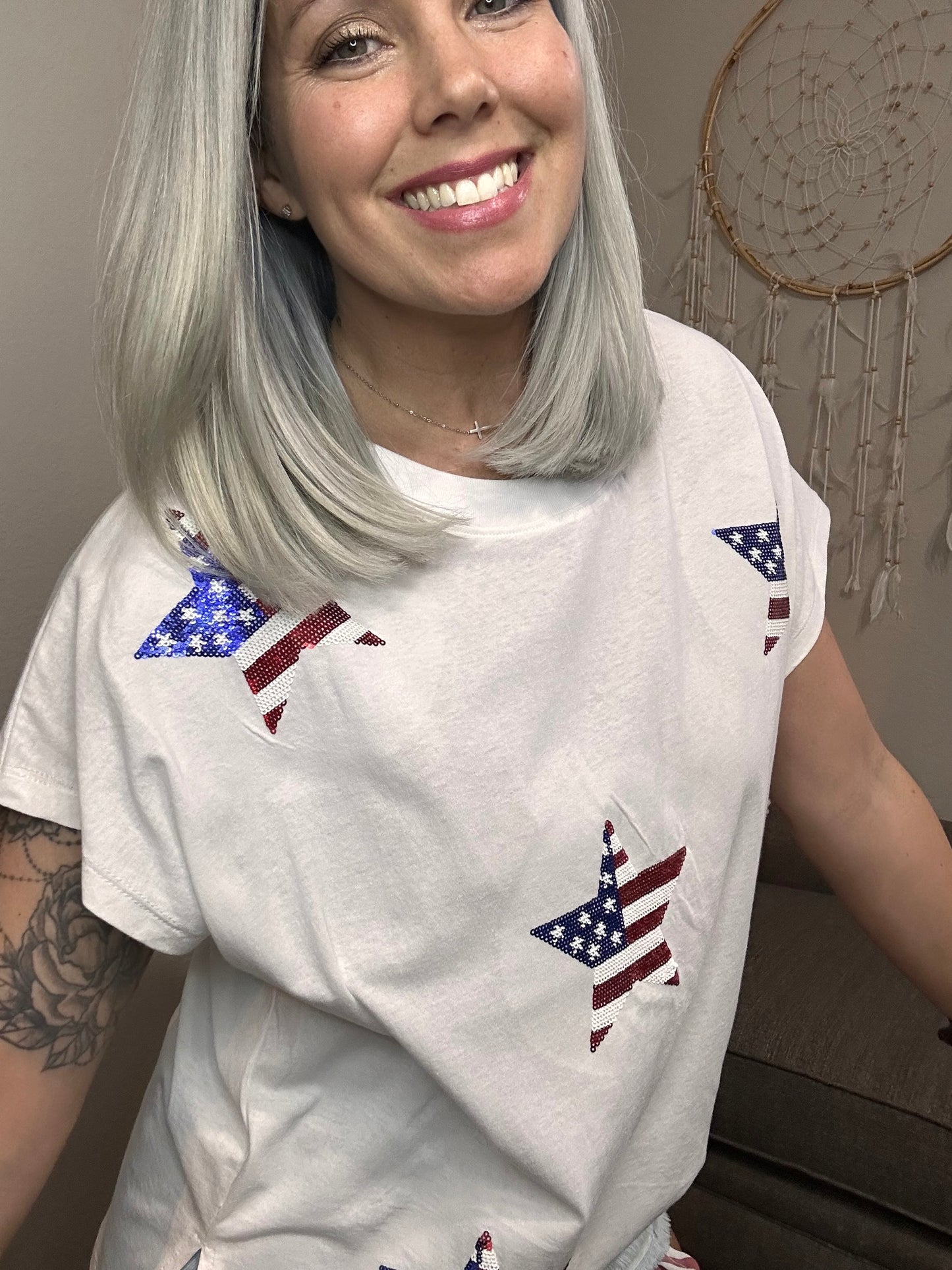 Sequin Flag Star Top