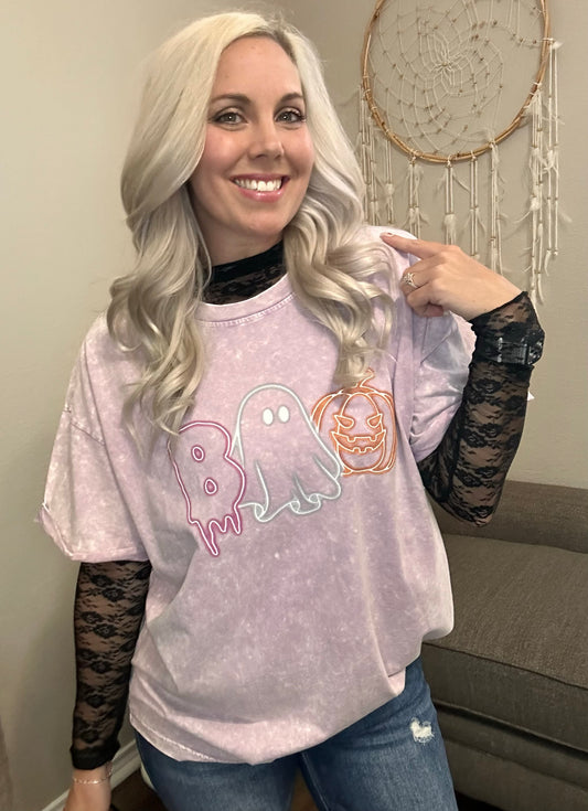 Boo! Neon Light Graphic Tee- Lavender