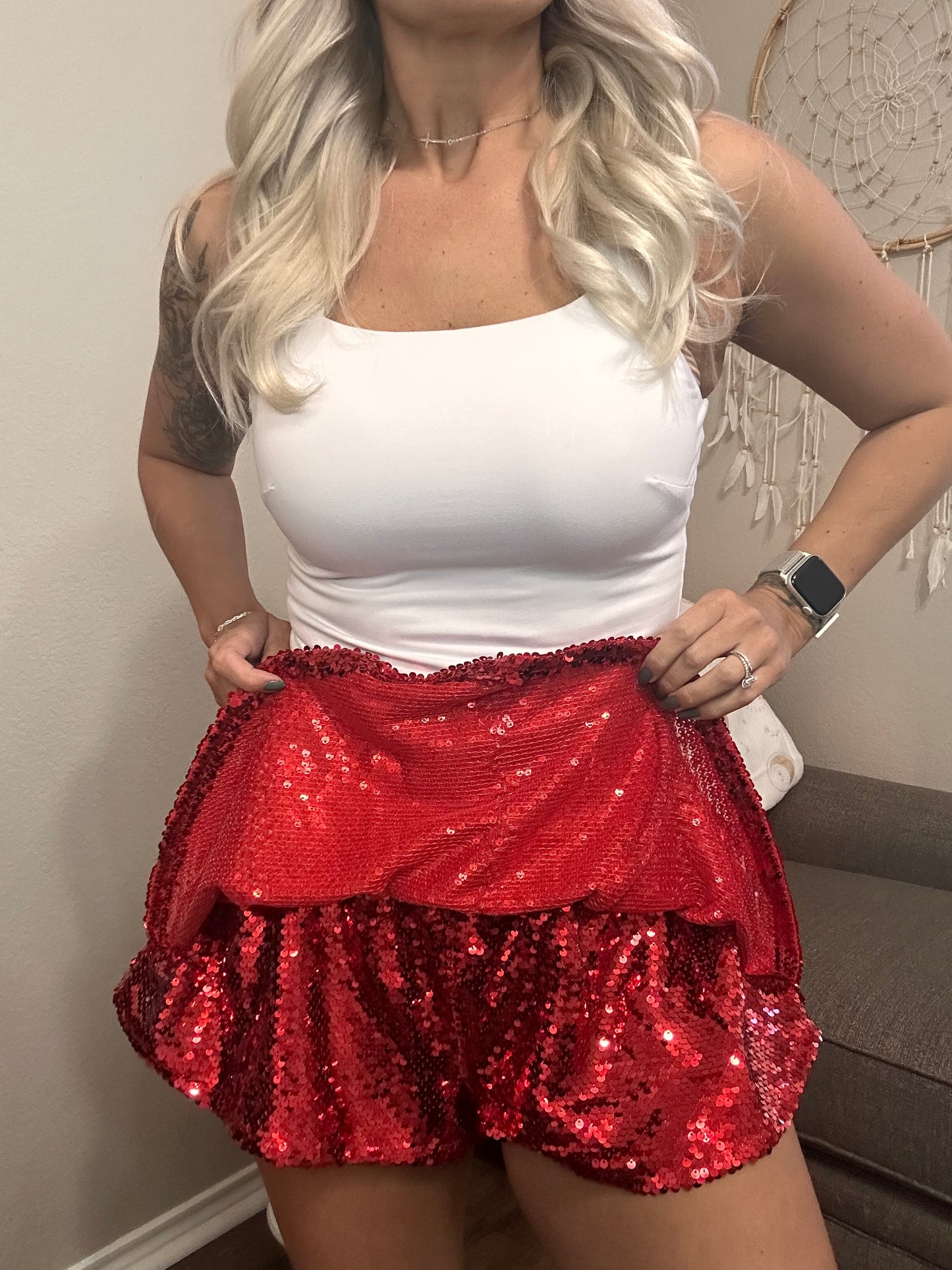 Bright Red Sequin Skort